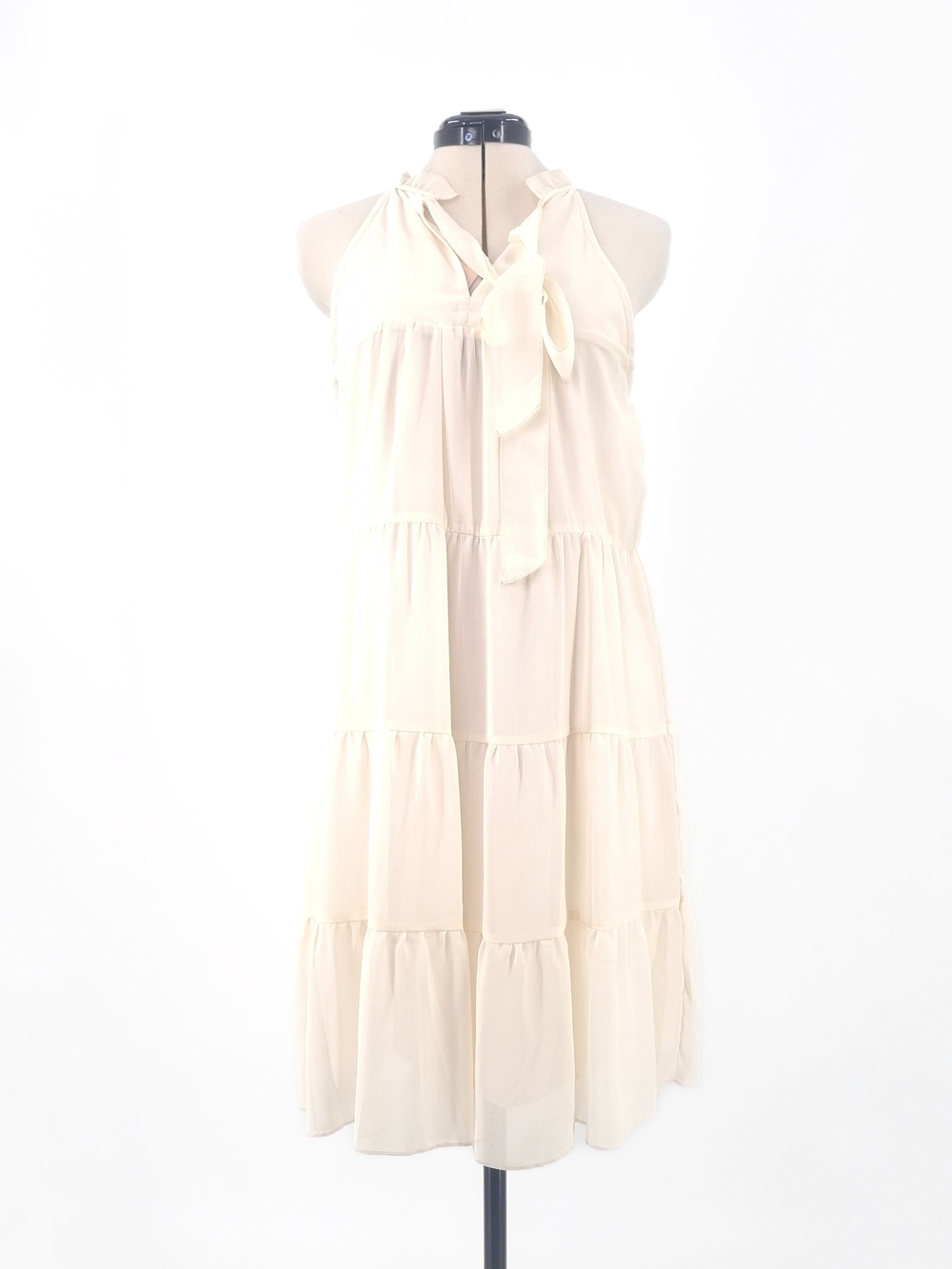 ✨NWT Kirundo Cream Halter Neck Tiered Midi Dress Bow Accent M✨